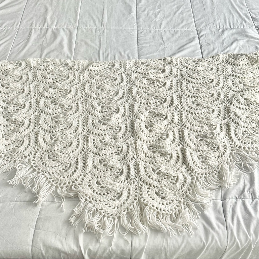 VTG Hand-Knit Crochet Fringe Cover Top Country Boho Shawl Poncho Festival Hippie - Picture 10 of 13